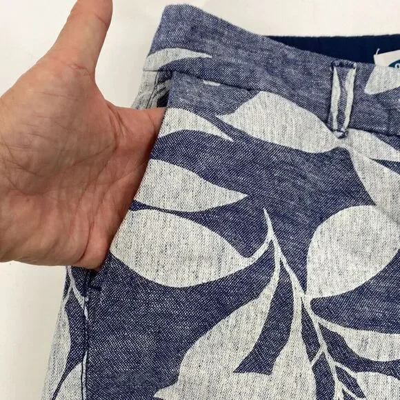 Old Navy Everyday Shorts Linen Blend Tropical Hawaiian Print Chambray Pockets Bl - Picture 4 of 10